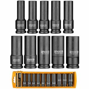 Ingco ½″ 10 Pieces Deep Impact Socket Set - HKISSD12102L