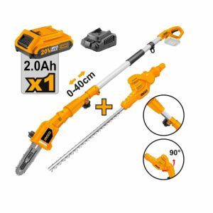 Ingco Lithium-Ion Cordless Pole Saw with Pole Hedge Trimmer with 20V 2.0Ah Battery & Charger - CPTS201681