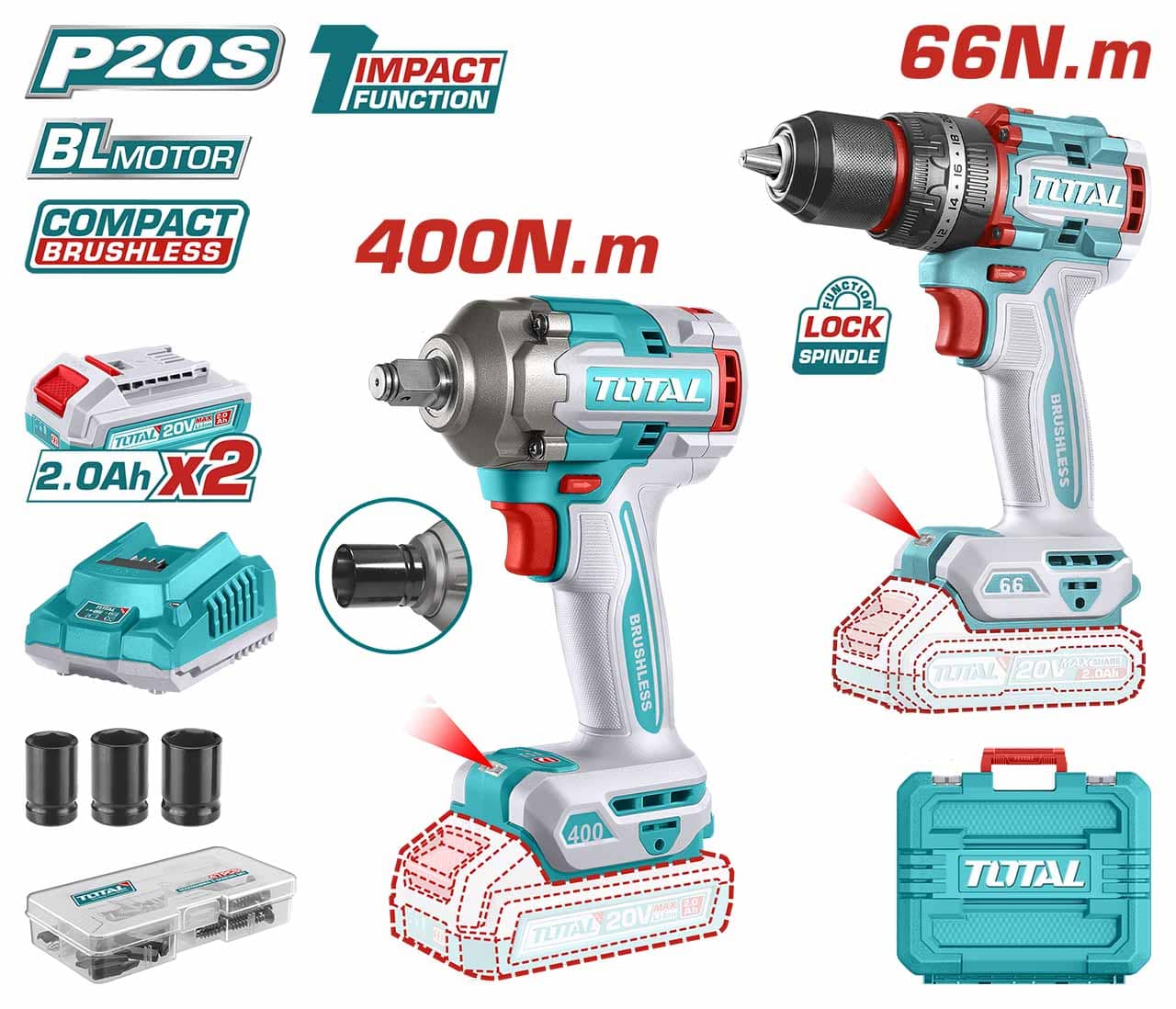 Total Cordless 2 Pcs Combo Kit - TCKLI20275