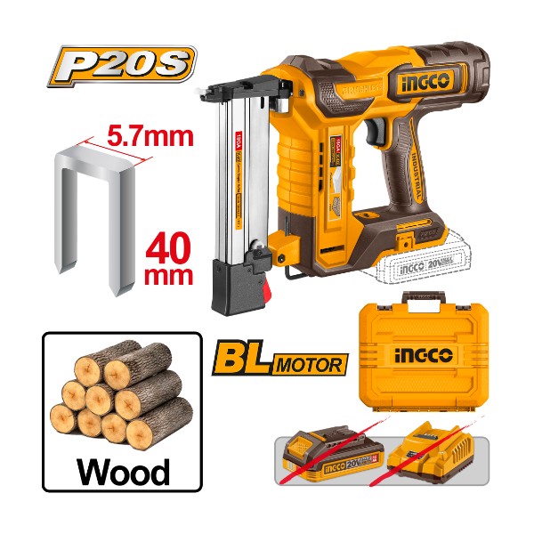 Ingco cordless crown stapler nailer - CCSNLI6005