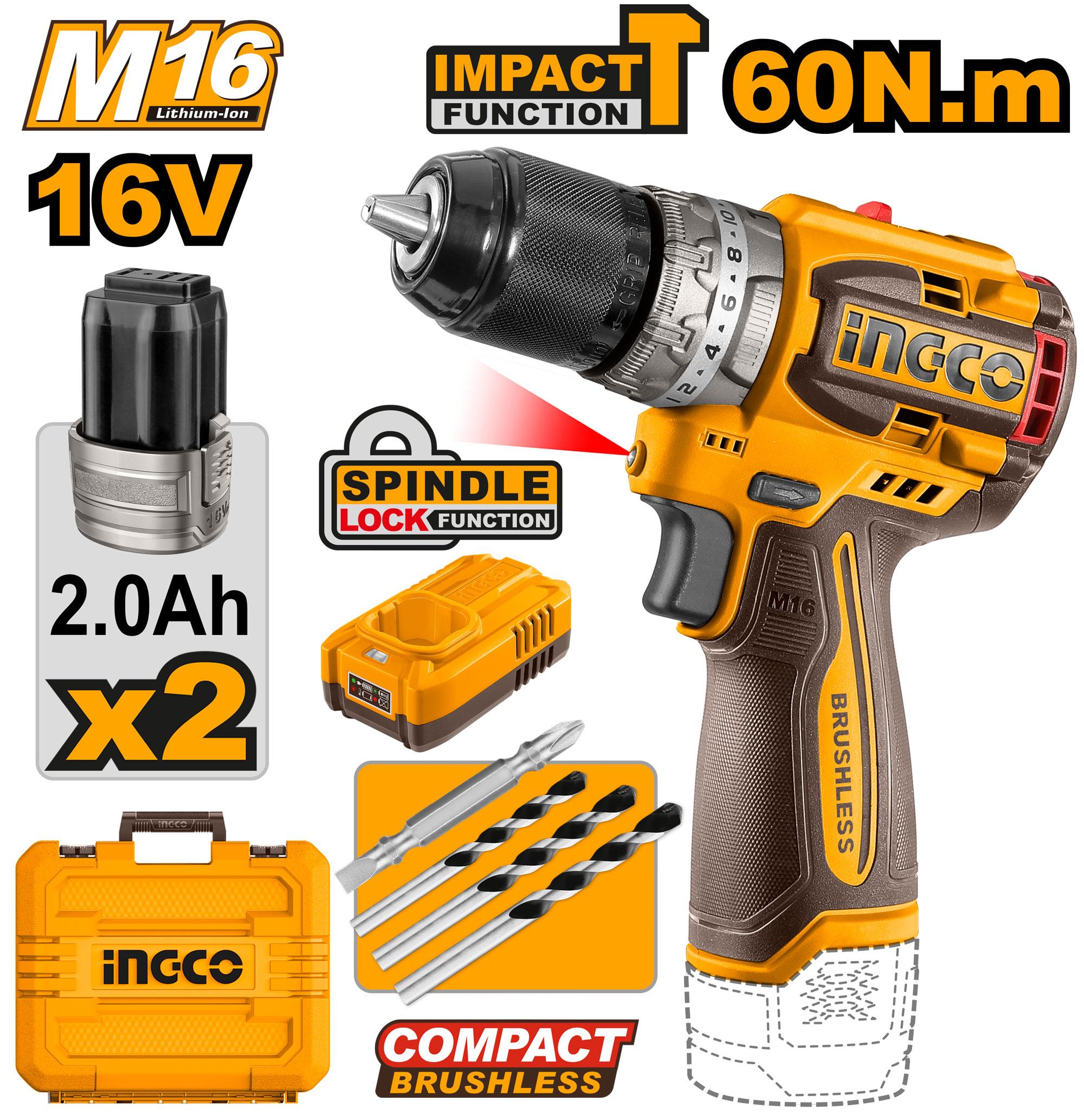 Ingco compact brushless cordless impact drill - CIDLI16682