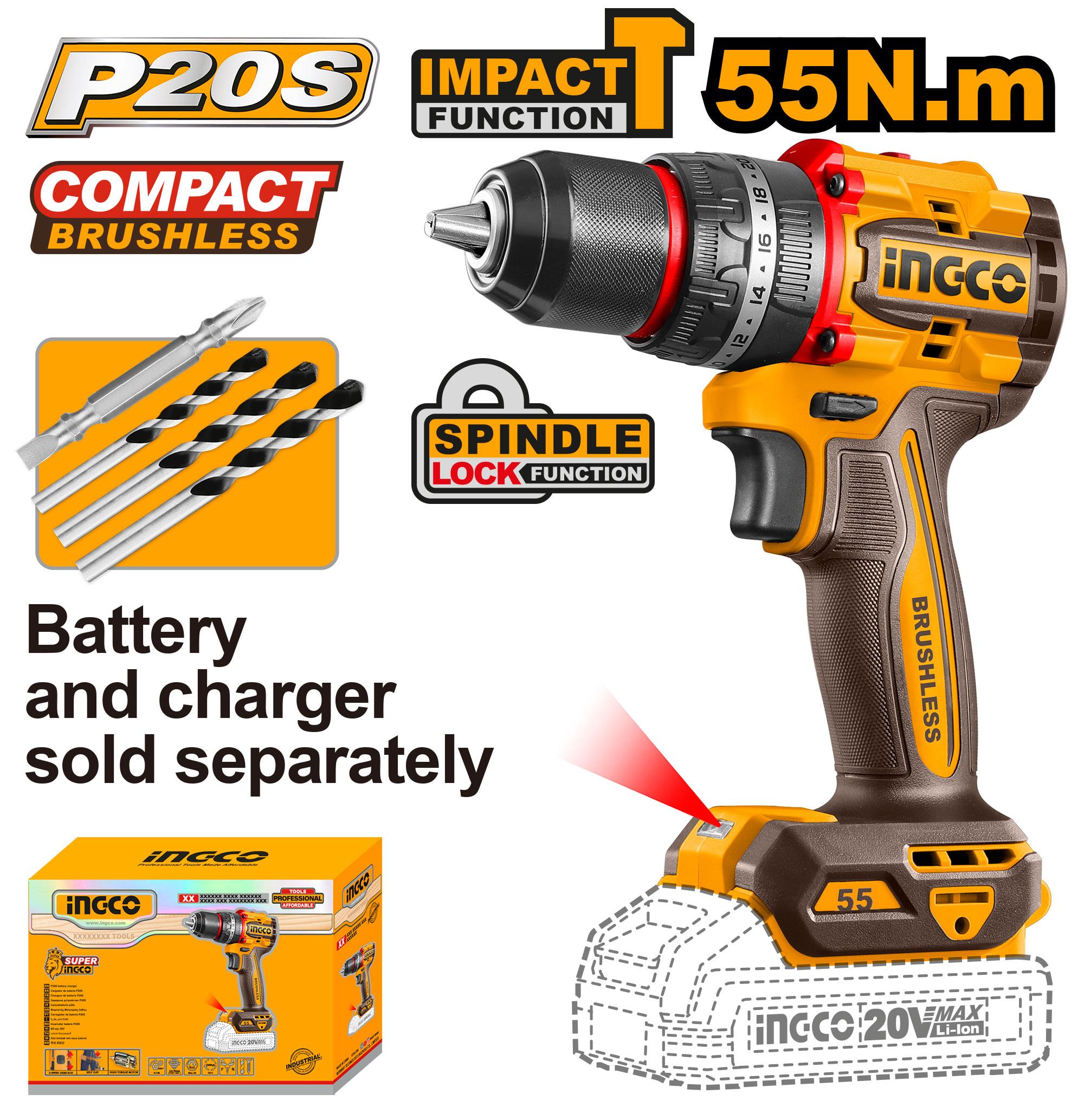 Ingco compact brushless cordless impact drill - CIDLI205581
