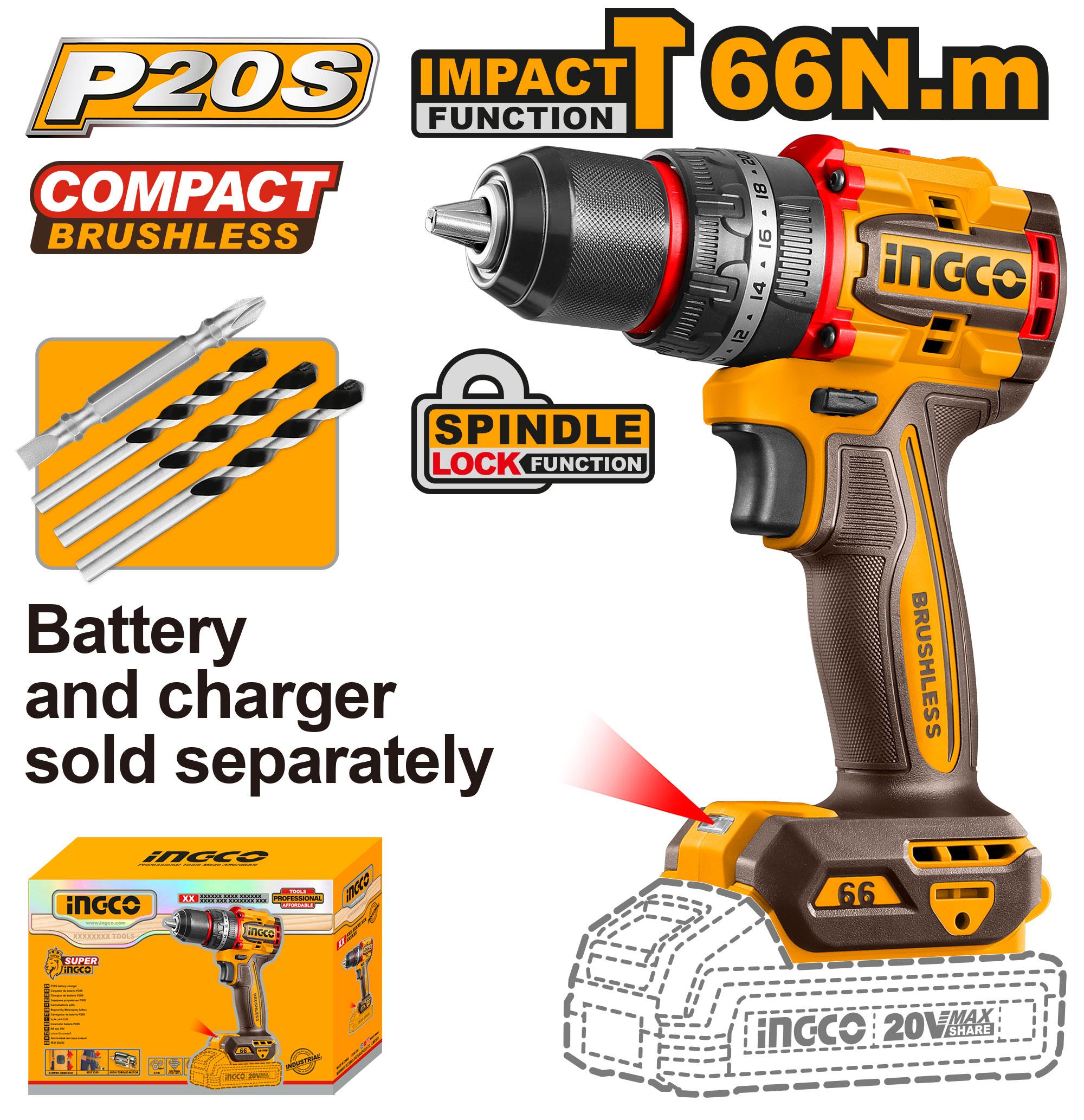 Ingco compact brushless cordless impact drill - CIDLI206681