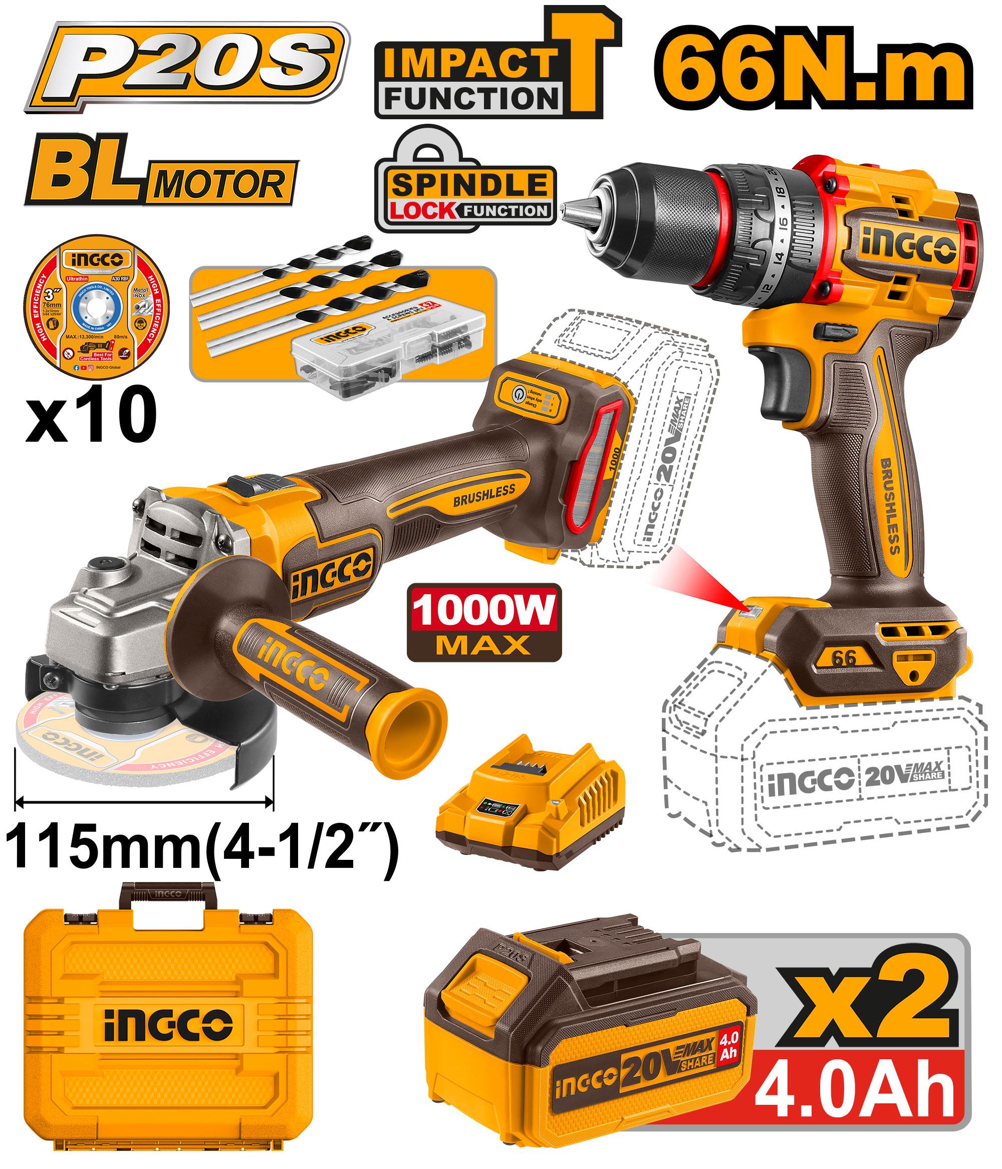Ingco cordless 2pcs combo kit - CKLI20273