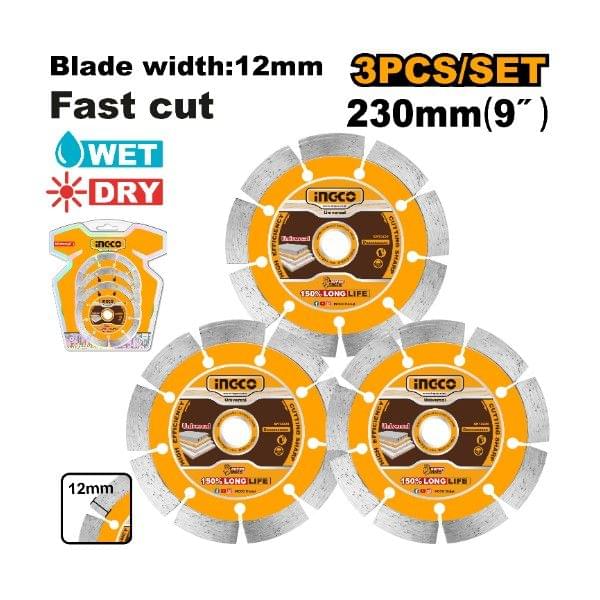 Ingco 3pcs dry diamond disc set 9"x12mm -P1C5 - DMD012308