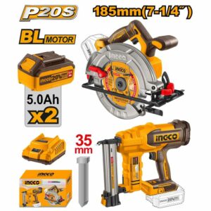 Ingco cordless 20v circular saw 7.25" + brad nailer 35mm + 2 battery-P1C2 - COSLI240866