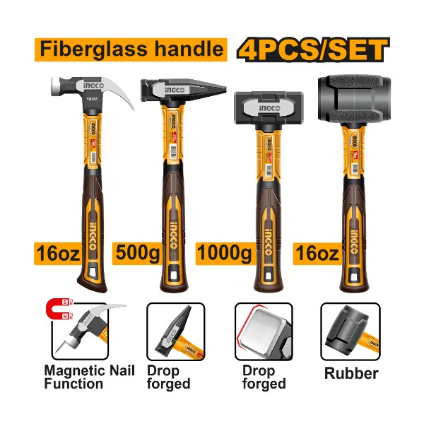 Ingco 4pcs hammer set - HCH9004