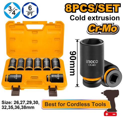 Ingco 8pcs 3/4 "DR. deep impact socket set - HKISSD34082L