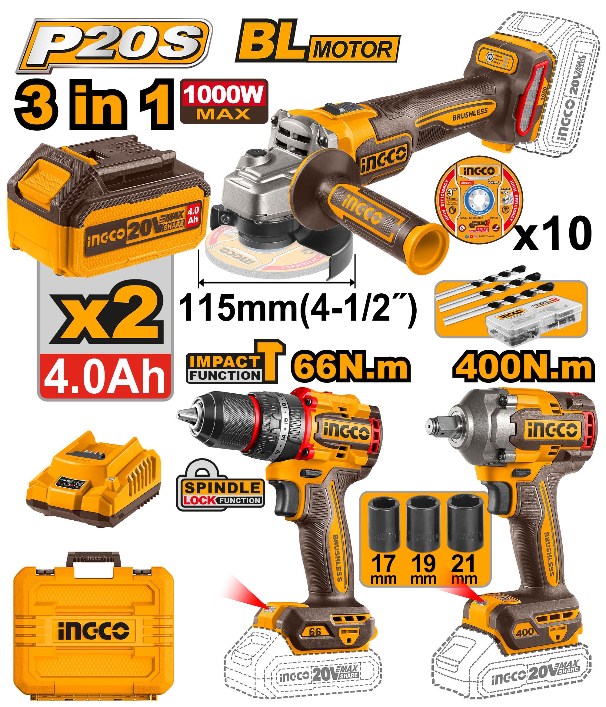 Ingco cordless 3pcs combo kit - COSLI241291