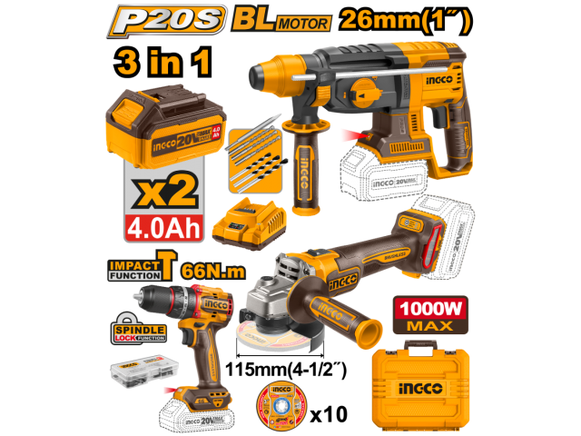 Ingco cordless 3pcs combo kit - COSLI241198