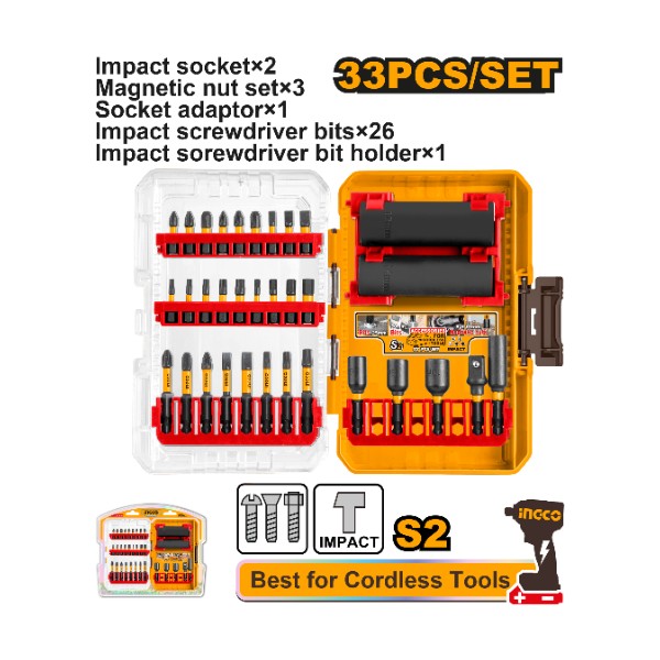 Ingco 33 Pcs Impact Screwdriver Bits and Sockets Set - AKDL63306
