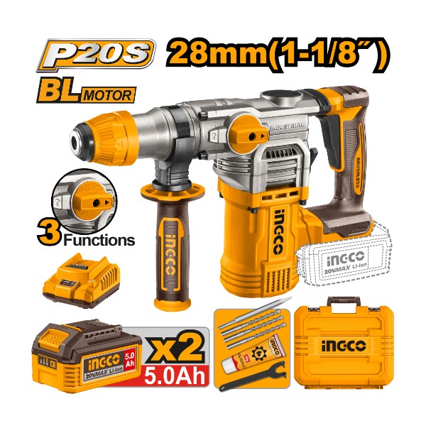 Ingco Cordless Rotary Hammer 20V 28mm + 2 Battery - CRHLI202885