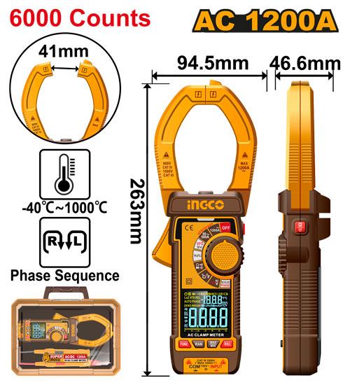 INGCO Digital AC Clamp Meter  AC 1200A - DCM610001