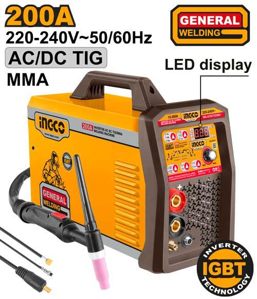 INGCO Inverter AC DC TIG/MMA Welding Machine 200A - ING-ACDCTIG20068