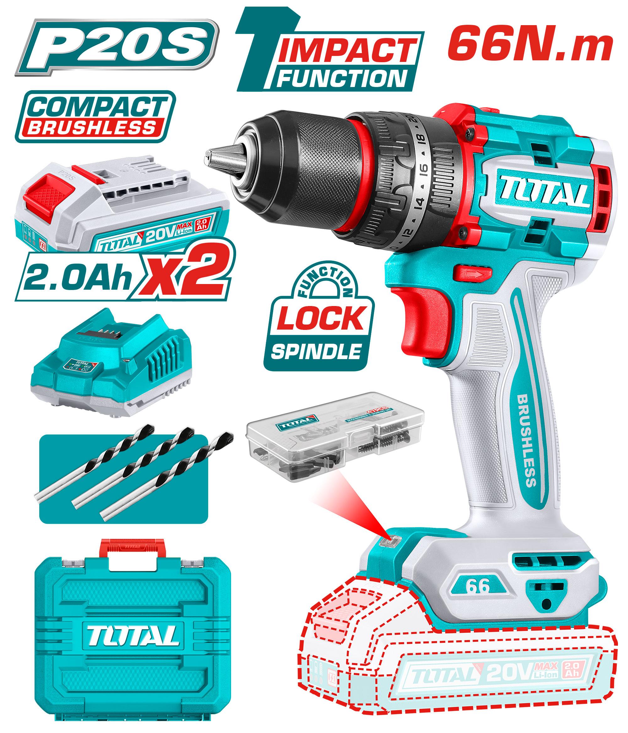 Total Compact Brushless 66Nm cordless drill 20v - TDLI20668