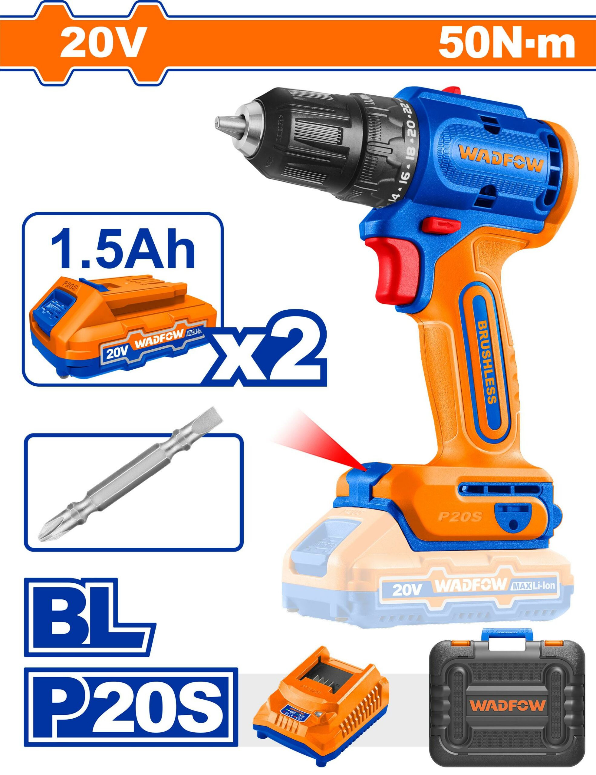 Wadfow Brushless Cordless Drill 20v - WCDP552