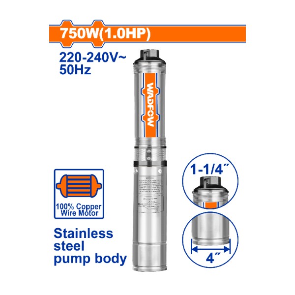 Wadfow 4" Deep Well Pump 750W -  WWPDA03