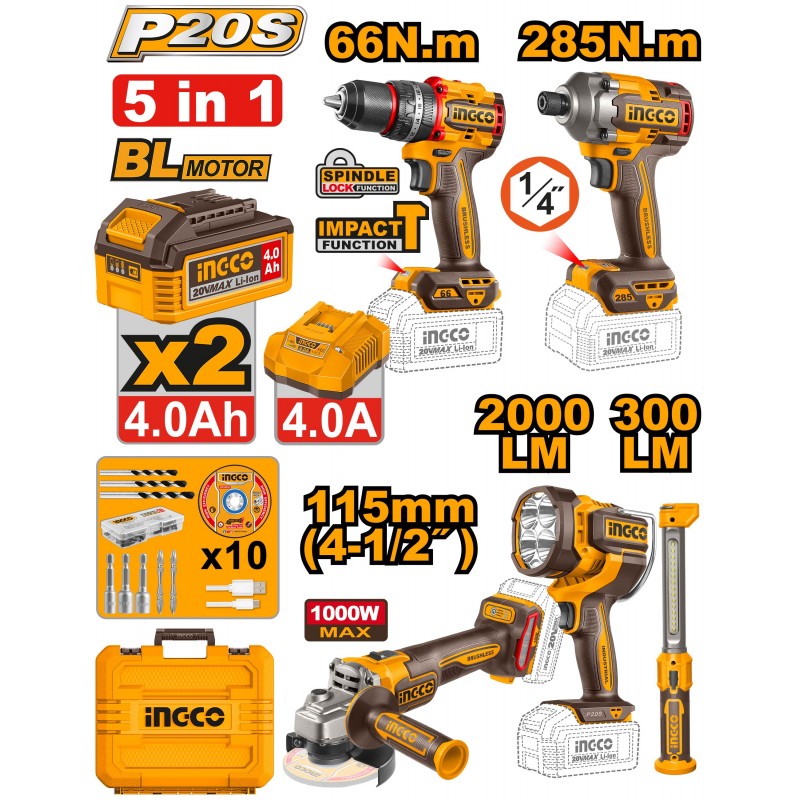 Ingco cordless 5 pcs Combo kit - COSLI250692