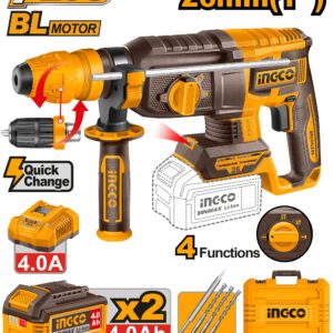 INGCO 20V BL 4 MODE CORDLESS ROTARY HAMMER 20MM 2X4.0AH - CRHLI202689