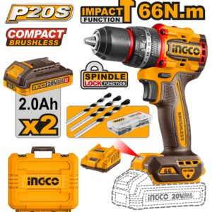 Ingco 20v Compact Brushless Cordless Impact Drill 710W 66Nm - CIDLI20668