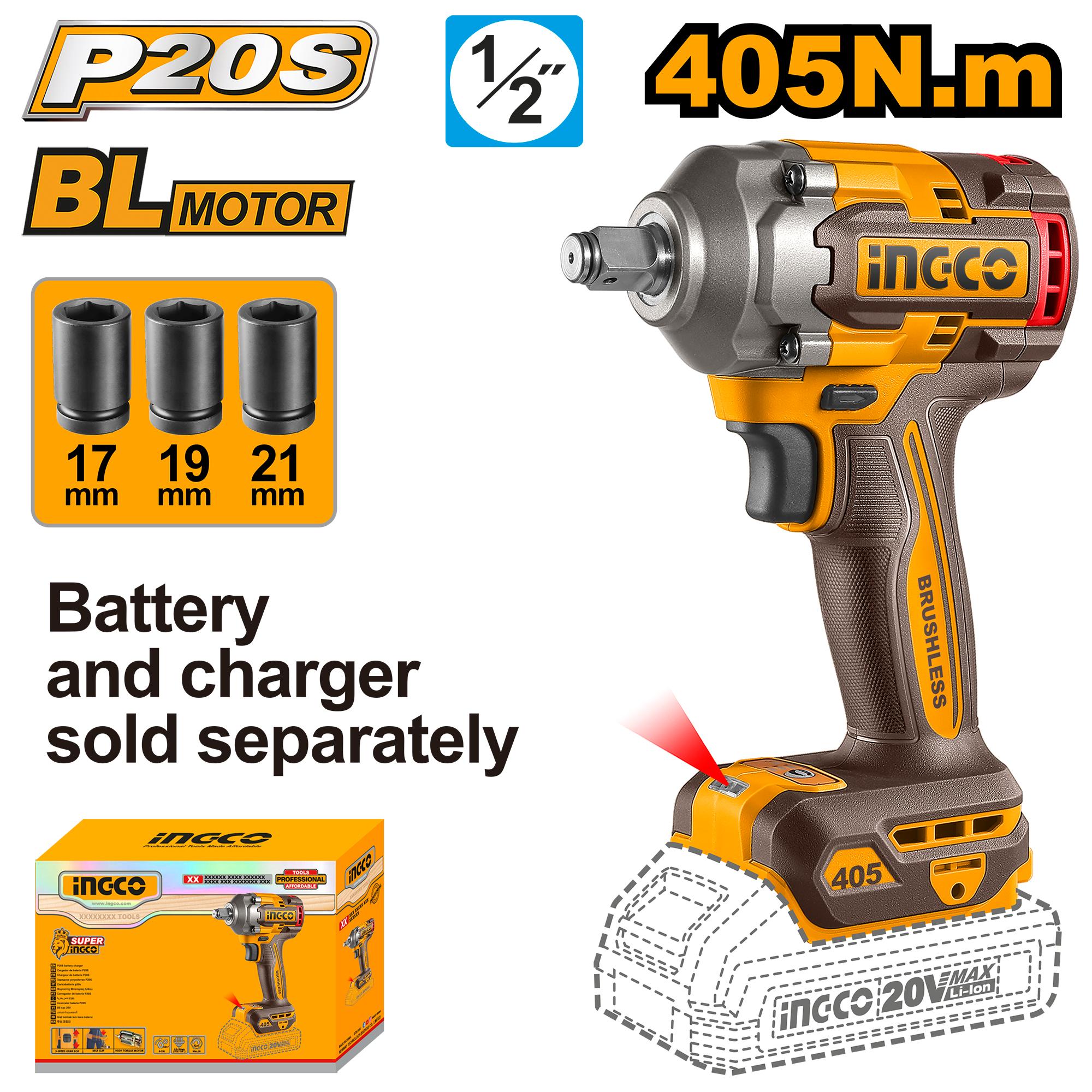 Ingco 20v Cordless Impact Wrench 405Nm - CIWLI20451