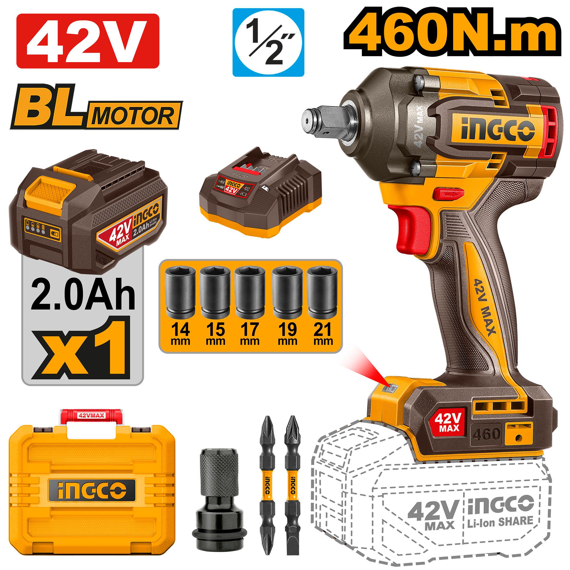 INGCO 42V Cordless  Impact Wrench 460Nm - CIWLI42461