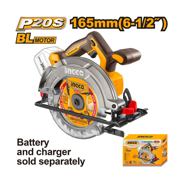 INGCO 20V Cordless Circular Saw 165mm(6-1/2") - CSLI1652