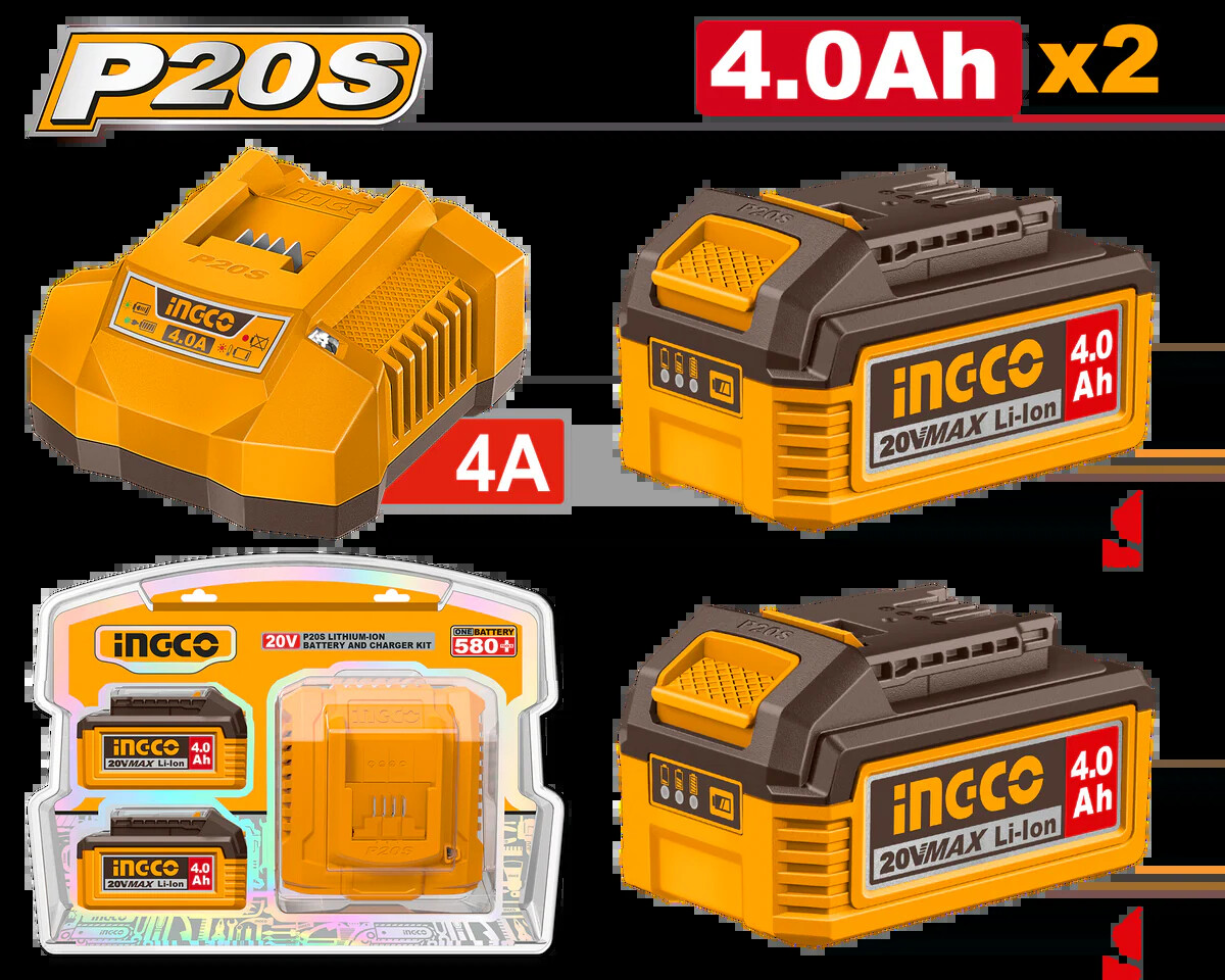 INGCO 20V Lithium-Ion Battery And Charger Kit - FBCPK2013