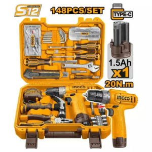 INGCO 148 Pcs Tools Set & 12V Cordless Drill - HKTHP41482