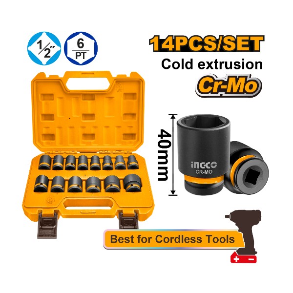 Ingco 14 Pcs 1/2″DR. Impact socket set - HKISSD12141