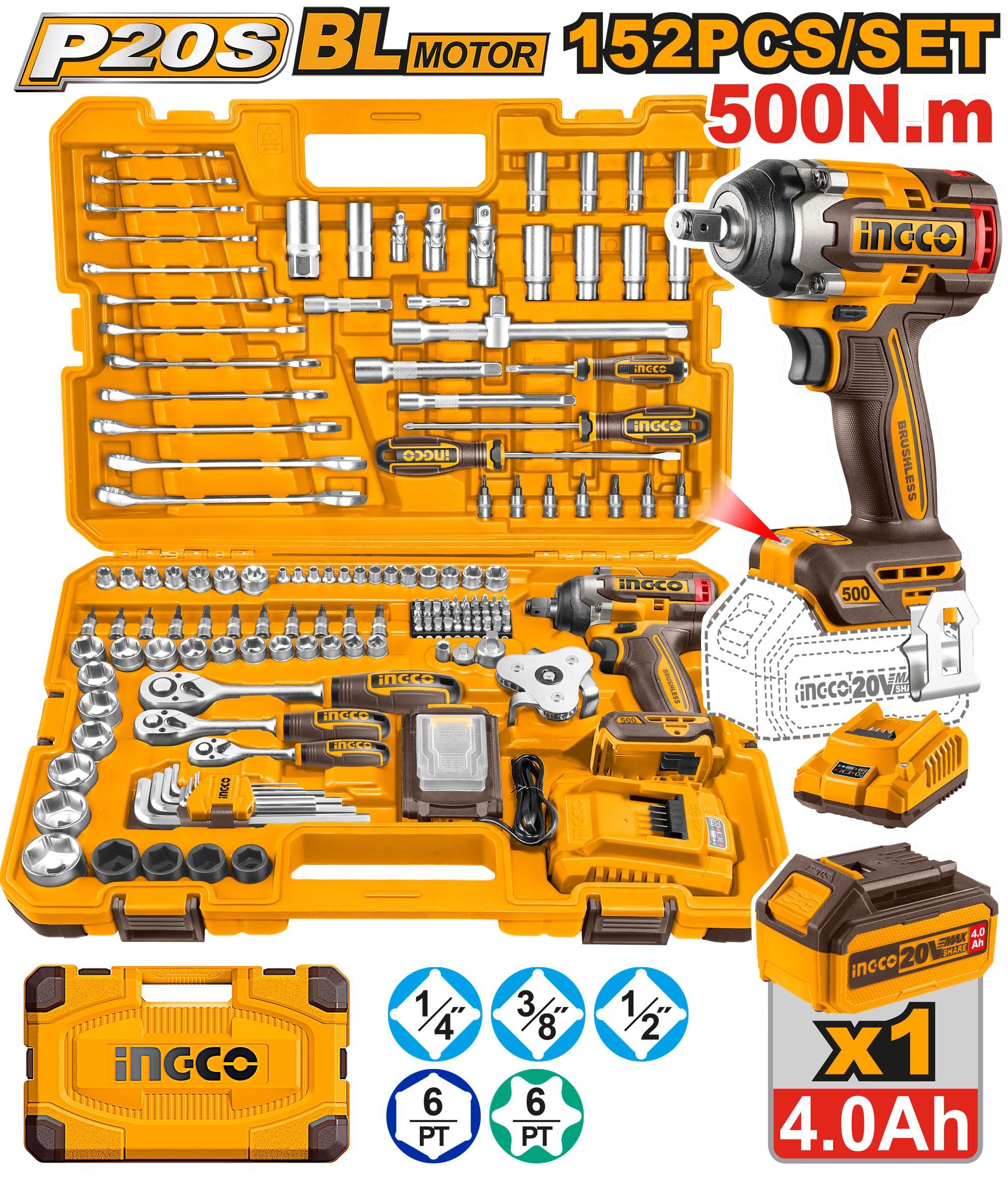 Ingco 20v 152 Pcs Cordless Impact Wrench Tools Set - HKTHP31521