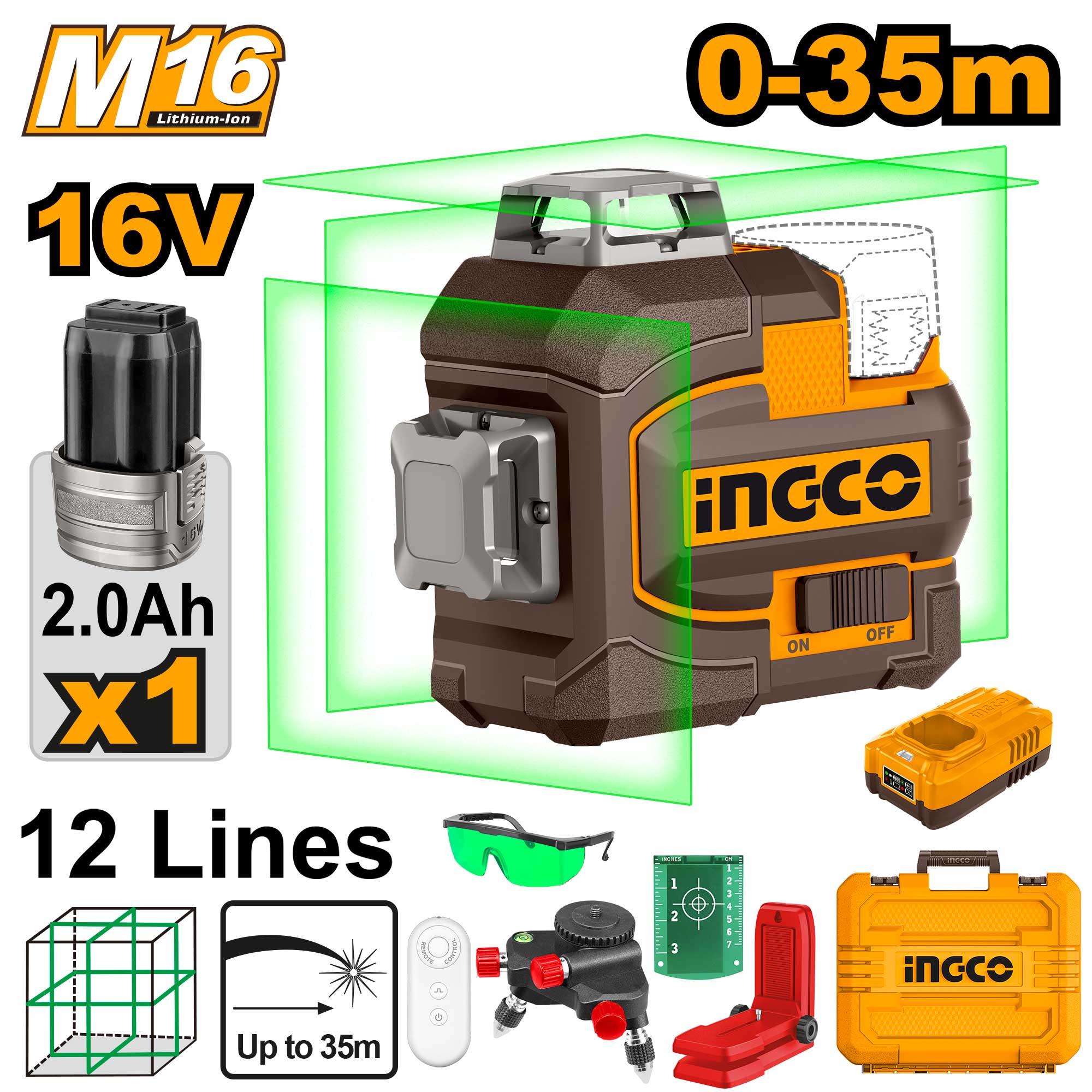 INGCO 16V Cordless 3D Laser Level 35m - HLL301201