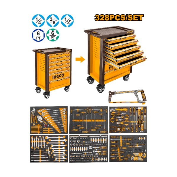 Ingco 328 Pcs Tools Chest Set Overall size:765x465x812mm - HTCS273281