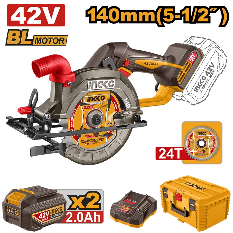 INGCO 42V Cordless Circular Saw 140mm(5-1/2") - CSLI4214012