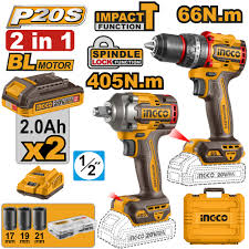 Ingco 20v Cordless 2 Pcs Combo Kits 66Nm & 405Nm - CKLI20286