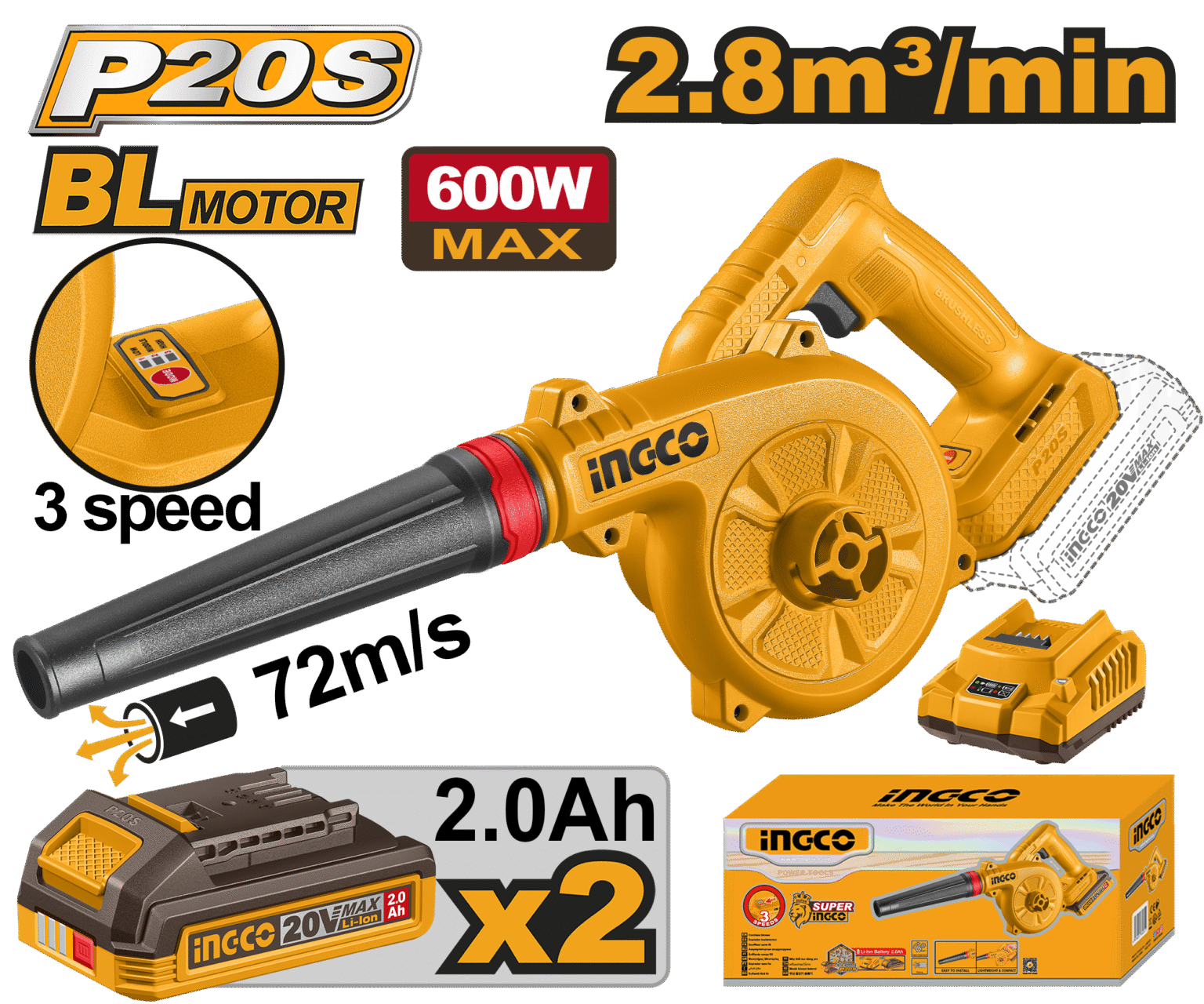 INGCO 20V Cordless Blower 2.7m3/min - CABLI2068