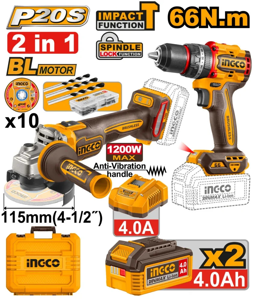 INGCO 20V Cordless 2Pcs Combo Kit 66N.m - CKLI20256