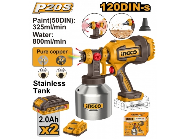 INGCO 20V Cordless Spray Gun 120DIN-s - CSGLI200414