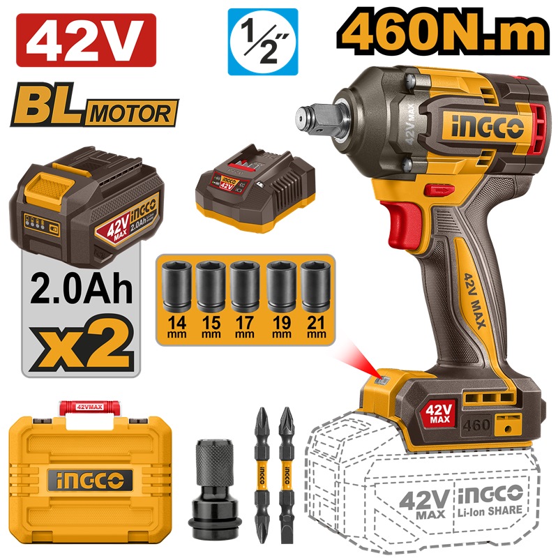 INGCO 42V Cordless Impact Wrench 460N.m - CIWLI42462