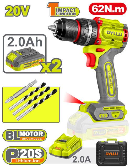 DYLLU 20V Compact Brushless Cordless Impact Drilll 62Nm - DTCDP6281