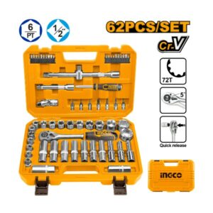 INGCO 62 Pcs 1/2" Socket Set - HKTS12602